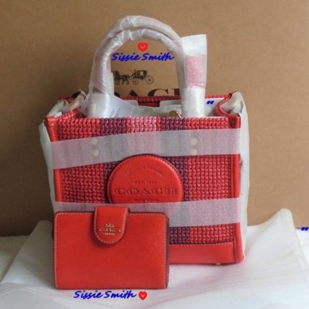 Coach Miami Red Dempsey Tote 22 with Coach Patch & Wallet